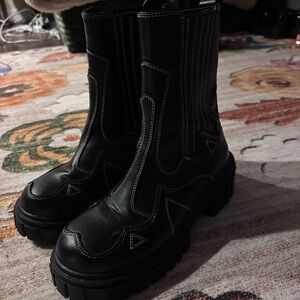 ASOS Black Moto Boots with Stitch Detail